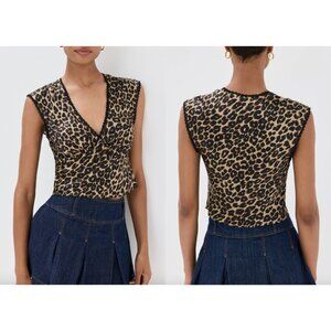 $168 Reformation Brown Black Leopard Leo Cherry Silk Top size 4